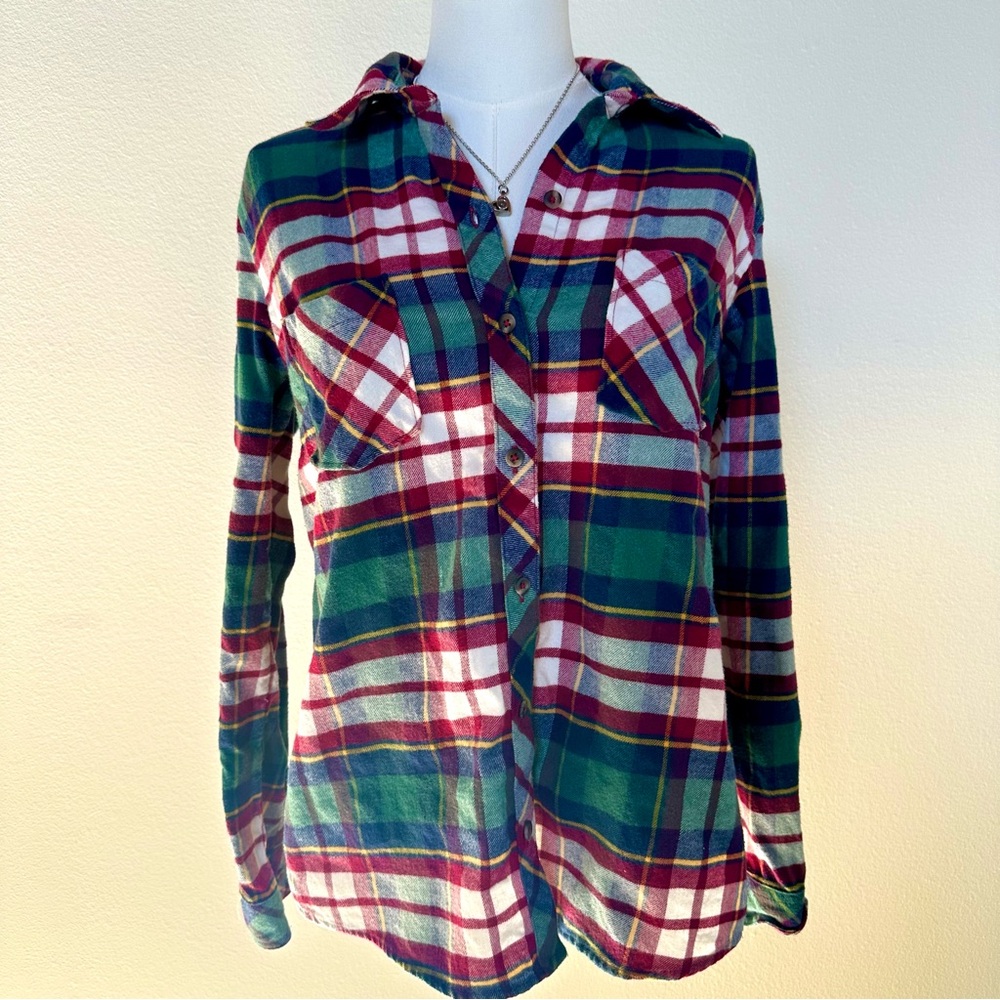Colorful Plaid Button-Up Flannel Shirt
